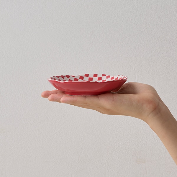 市松小皿 レッド