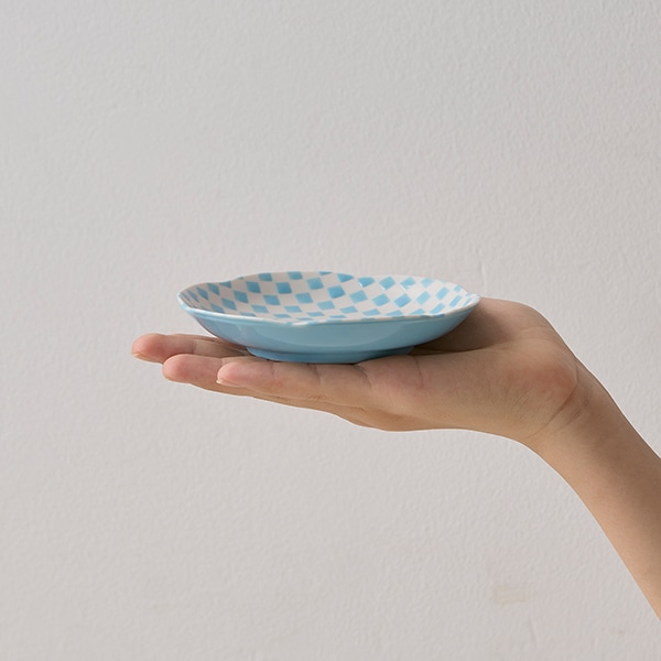 市松小皿 ライトブルー