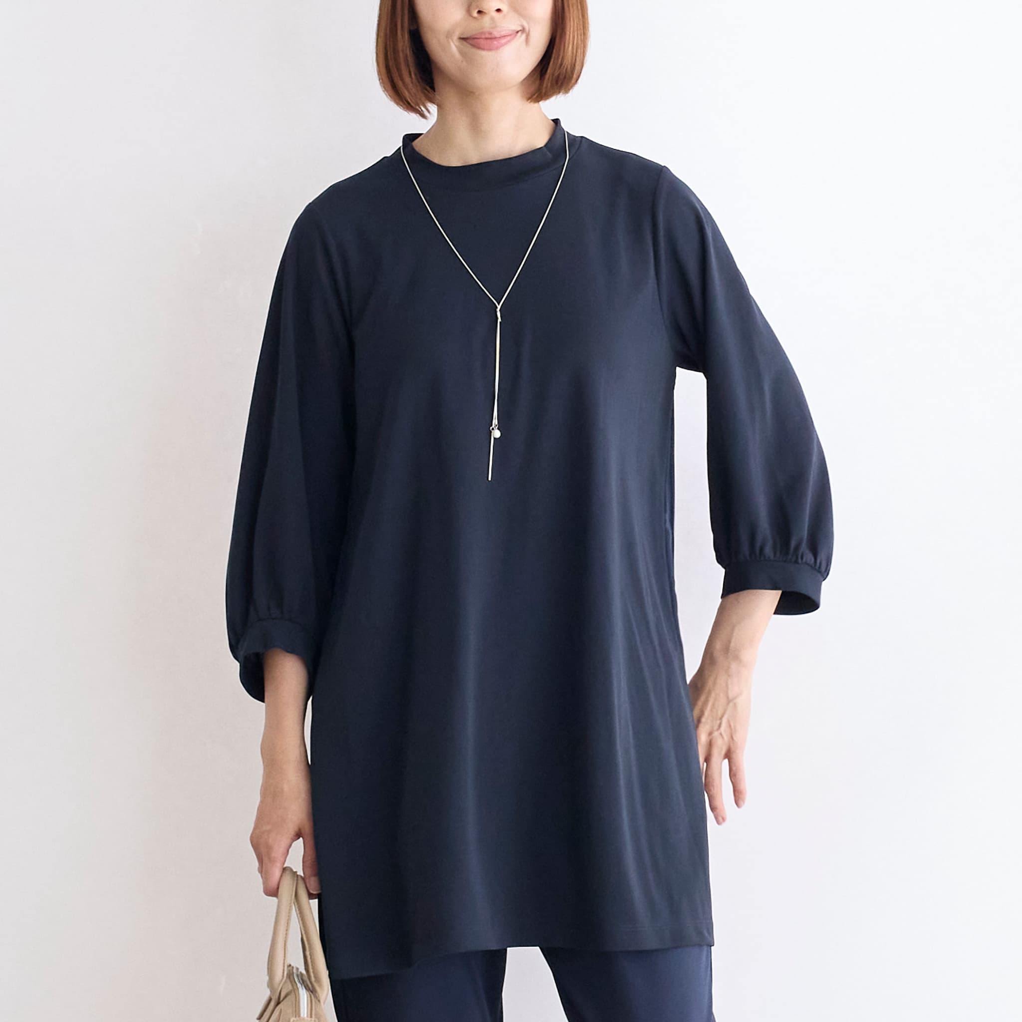 強撚スムースバックプリーツチュニック