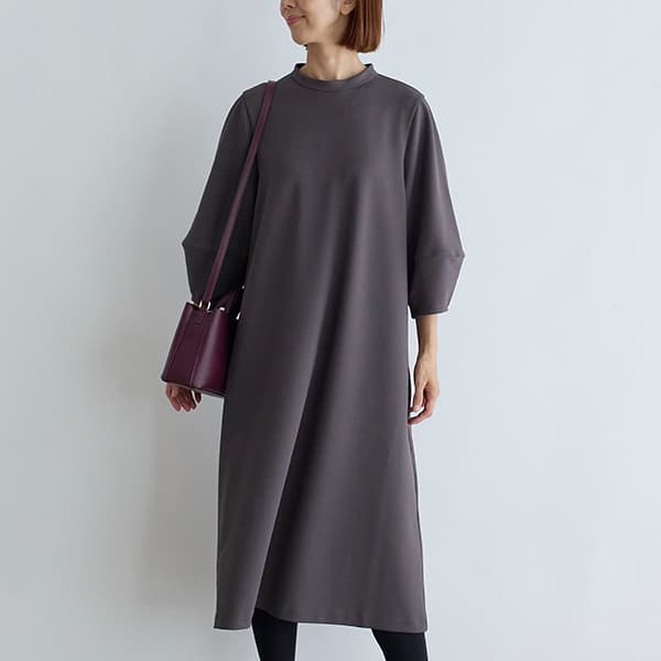 ジョーゼットポンチランタンスリーブ七分袖ワンピース