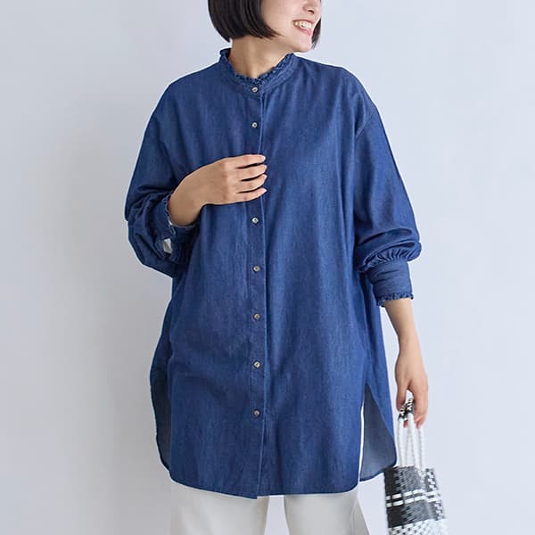 ライトオンスデニムフリルロングシャツ