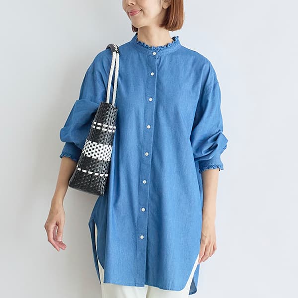 ライトオンスデニムフリルロングシャツ