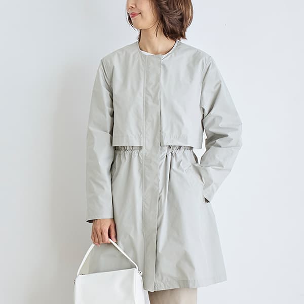 撥水ノーカラーロングアウター