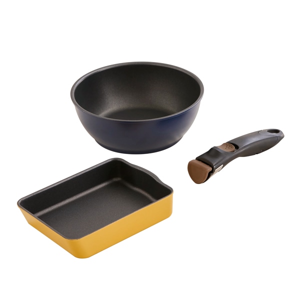 着脱ハンドルフライパンセット(角型、深型20cm)