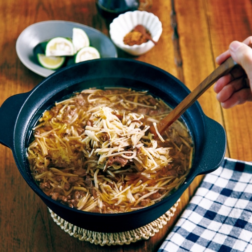 牛そぼろときのこの鍋