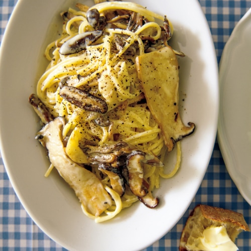 きのこのマリネのクリームパスタ