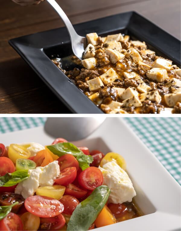 深さを活かして、汁気のある料理の盛りつけも美しく